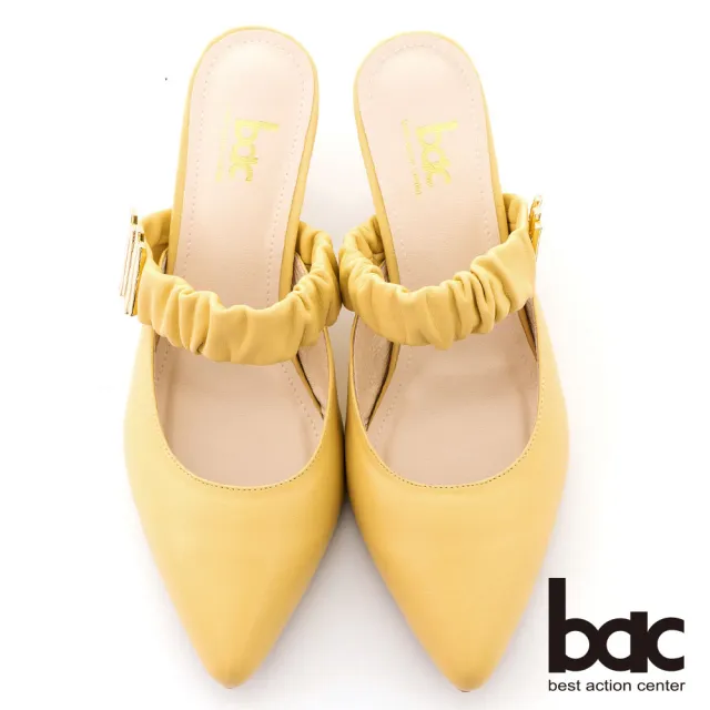 【bac】澎澎抓皺腳背帶高跟穆勒鞋(黃色)