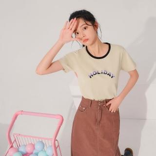 【OB 嚴選】美國棉快乾情侶系列撞色滾邊印花上衣女款 《KL1333》