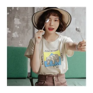 【OB 嚴選】美國棉竹節紗北極熊印花短袖T恤女 《KL1302》