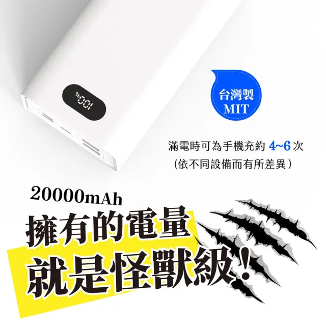 【POLYBATT】H20000數顯 20000mAh/22W雙向/三輸出 快充行動電源(台灣製造、三輸入、三輸出)