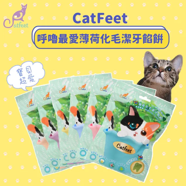 【CatFeet】呼嚕最愛薄荷化毛潔牙餡餅 60g 12包《六種或綜合口味》(潔牙 寵物點心 貓咪點心 貓零食)