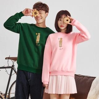 【OB 嚴選】情侶系列內刷毛卡通印花大學T女 《KL1236》