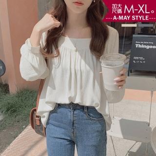 【艾美時尚】中大尺碼女裝 上衣 韓系氣質抓皺垂墜感雪紡衫。M-XL(2色.預購)