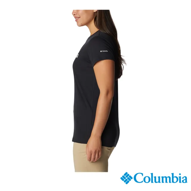 【Columbia 哥倫比亞 官方旗艦】女款-LOGO短袖T上衣-黑色(UAL07460BK  / 2023年春夏)