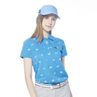 【Lynx Golf】女款吸溼排汗機能滿版俏皮CASINO骰子圖樣印花短袖POLO衫(寶藍色)