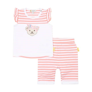 【STEIFF】熊頭童裝 二件式 條紋無袖T恤+長褲(短袖套裝)