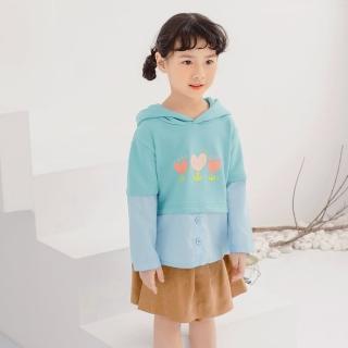 【OB 嚴選】可愛花朵印花前短後長假兩件連帽上衣童裝 《QA1580》