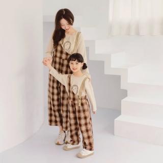 【OB 嚴選】日系格紋不對稱拼接毛呢吊帶褲親子裝童裝 《QA1541》