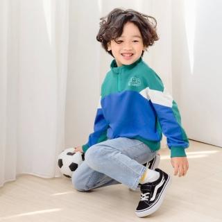 【OB 嚴選】純棉童趣拼色笑臉印花半開襟長袖上衣童裝 《QA1538》