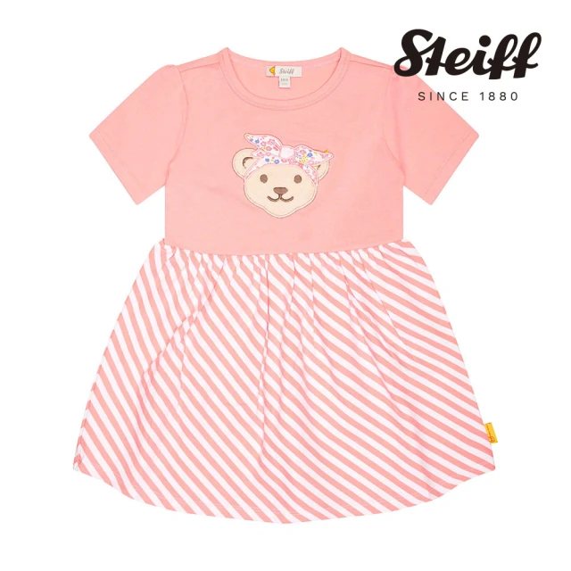 【STEIFF】熊頭童裝 條紋短袖洋裝(洋裝)