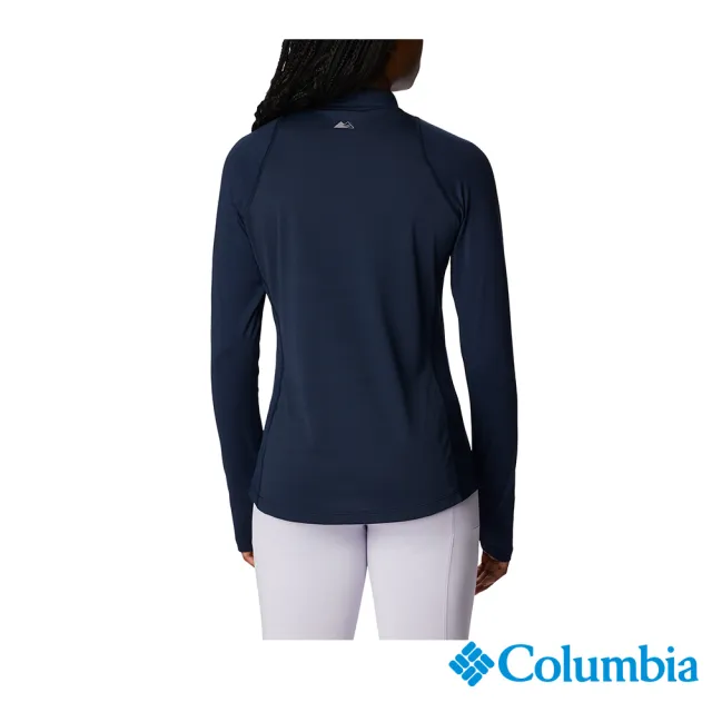 【Columbia 哥倫比亞 官方旗艦】女款 - 野跑 UPF50快排半開襟上衣-深藍(UAR09320NY / 2023年春夏)
