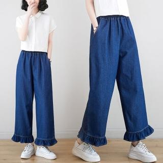 【巴黎精品】現貨+預購 牛仔褲丹寧長褲(春季花邊直筒闊腿女褲子a1aq16)