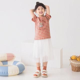 【OB 嚴選】可愛撞色條紋熊熊印花短袖上衣童裝 《QA1527》