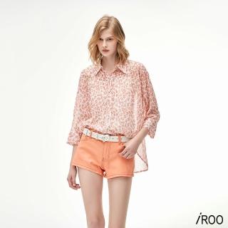 【iROO】橘紅色休閒翻折流行棉質短褲