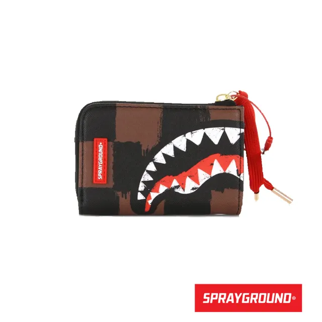 【SPRAYGROUND】SHARKS IN PARIS 格紋塗鴉鯊魚短夾/零錢包(棕色)