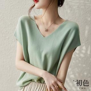 【初色】涼爽透氣莫蘭迪色系寬鬆V領針織背心上衣女上衣-共3色-62287(F可選)