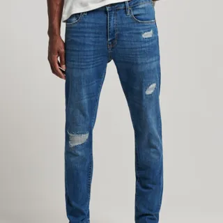 【Superdry】男裝 丹寧長褲 牛仔褲 有機棉 Vintage Slim Jean(藍)