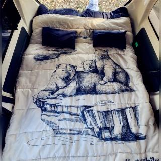 【May Shop】北極熊圖案 雙人附枕頭保暖睡袋情侶款成人戶外露營室內加厚保暖睡袋(附枕頭)