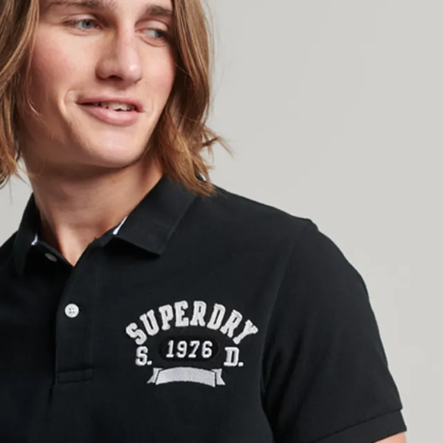 【Superdry】男裝 短袖 POLO衫 VTG SUPERSTATE POLO(黑)