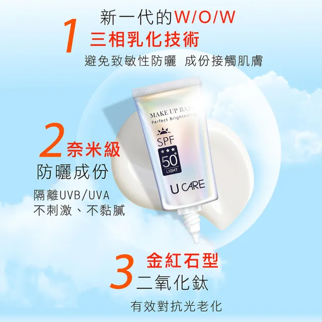 【U CARE】極緻無瑕隔離防曬乳SPF50+ 50ml 清透版(二入組)