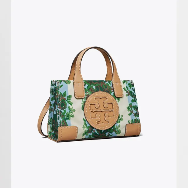 【TORY BURCH】經典雙T LOGO 復古花卉圖騰帆布手提包/斜背包(包包很小 請注意尺寸)