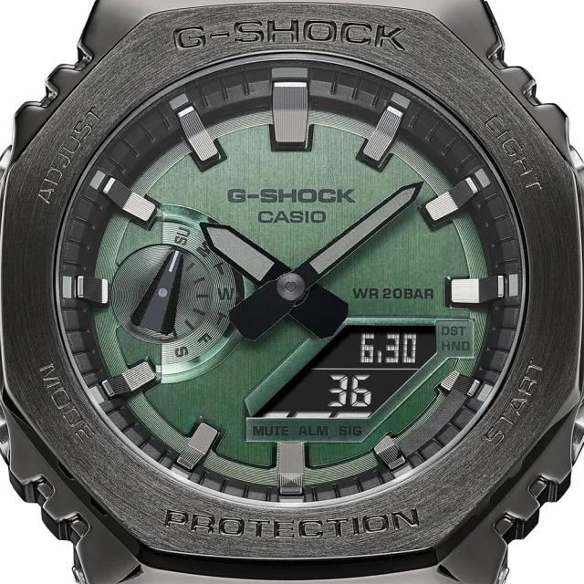 【CASIO 卡西歐】G-SHOCK  軍綠 八角雙顯電子錶 畢業禮物(GM-2100B-3A)