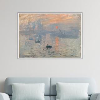 《日出》莫內Monet．印象派畫家 世界名畫 經典名畫 風景油畫-白框60x80CM