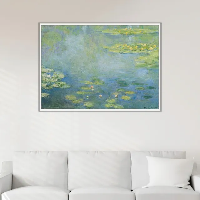 睡蓮》莫內Monet．印象派畫家世界名畫經典名畫風景油畫-白框40x60CM