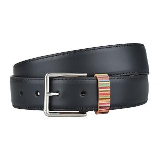 【Paul Smith】PAUL SMITH Keeper彩色條紋牛皮扣式皮帶(男款/黑)