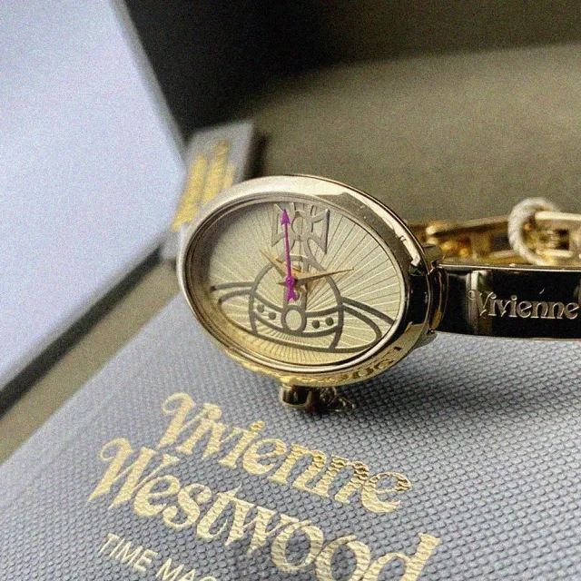 【Vivienne Westwood】薇薇安女錶型號VW00008(白金色錶面銀錶殼金色精鋼錶帶款)