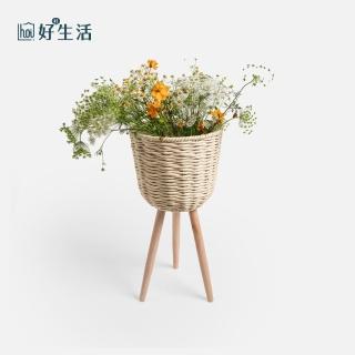 【hoi! 好好生活】夏日田園風手工藤編帶腿高花架-54cm