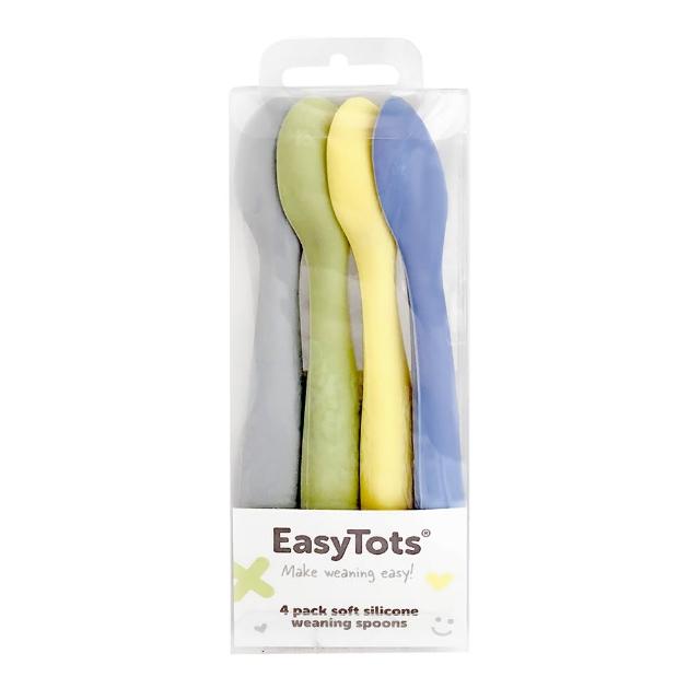 【英國EasyTots】矽膠湯匙4支入(學習湯匙.幼兒.寶寶.副食餐具.耐高溫.柔軟)
