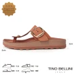 【TINO BELLINI 貝里尼】歐洲進口牛皮T字造型釦帶夾腳涼拖鞋FSQO009(棕)