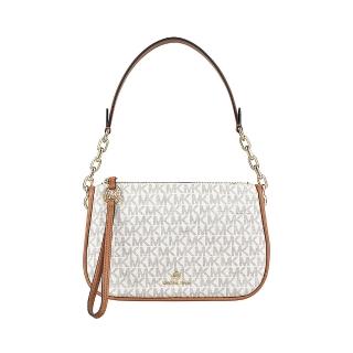 【Michael Kors】MK MICHAEL KORS 圓標LOGO印花PVC拉鍊兩用包(香草白x棕)