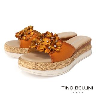 【TINO BELLINI 貝里尼】義大利進口牛皮渲染亮鑽花瓣厚底涼拖鞋FSUO002(黃)