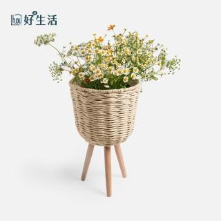 【hoi!】夏日田園風手工藤編帶腿高花架-42cm