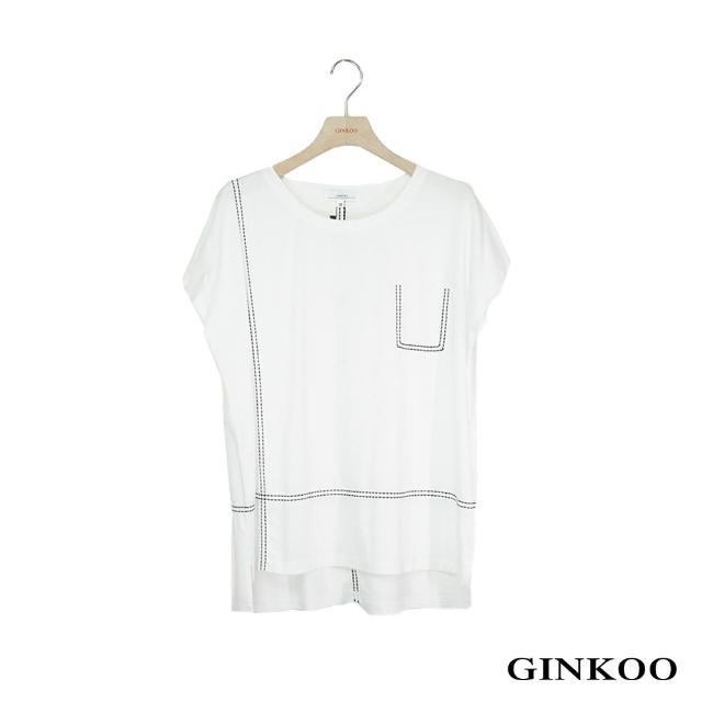 【GINKOO 俊克】前短後長車線短袖上衣