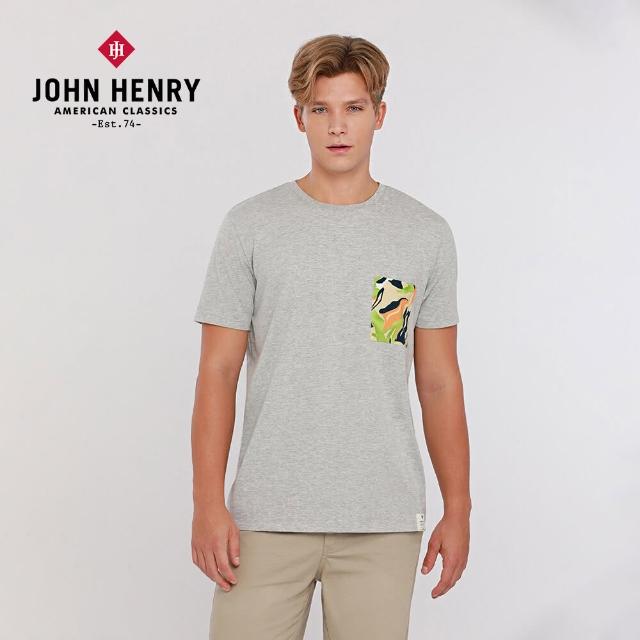 【JOHN HENRY】拼接口袋短袖T恤-灰色