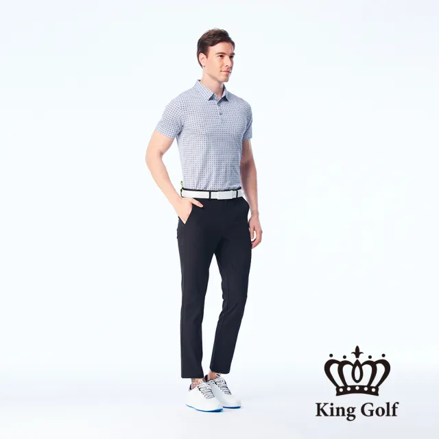 【KING GOLF】速達-網路獨賣款-男款夏日幾何圖形底紋印花涼感短袖POLO衫/高爾夫球衫(灰色)