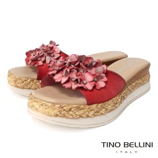 【TINO BELLINI 貝里尼】義大利進口牛皮渲染亮鑽花瓣厚底涼拖鞋FSUO002(安可拉紅)