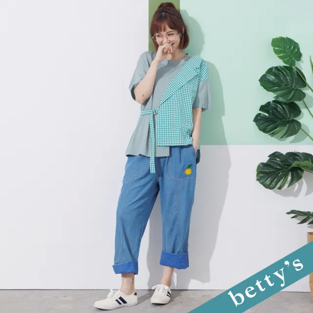 【betty’s 貝蒂思】鬆緊牛仔刺繡長褲(淺藍)