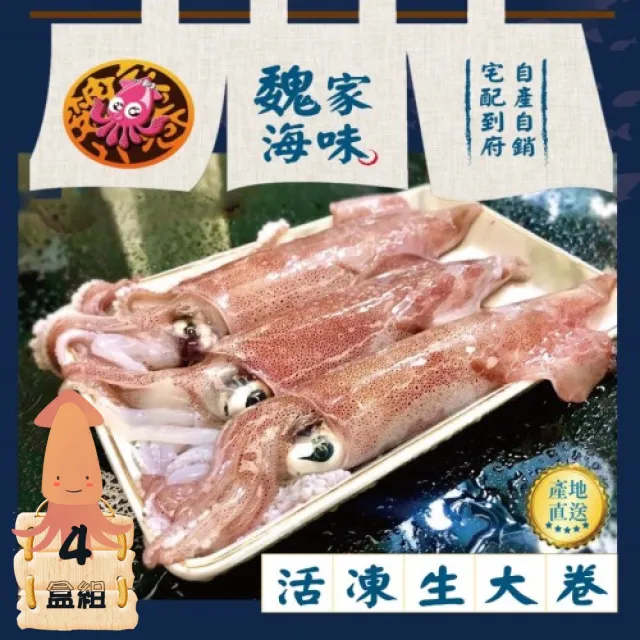 【魏家海味】基隆八斗子船撈活凍生大卷x4盒組(3-4隻/300g/盒)