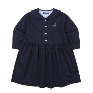 【KANGOL】韓國-KIDS 學院風翻領長袖洋裝-海軍藍(W23SD002NY)