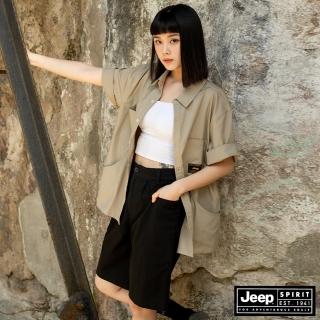 【JEEP】女裝 工裝風格五分口袋短褲(黑)