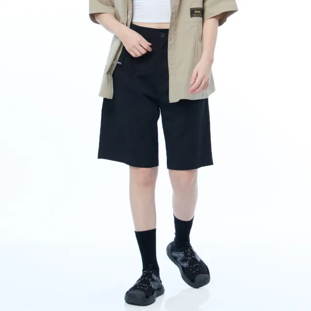 【JEEP】女裝 工裝風格五分口袋短褲(黑)