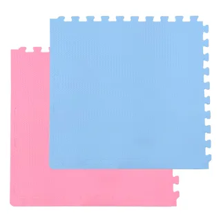 【MOMOTARO 桃太郎地墊】極厚64CM米咖/粉藍加厚雙色大地墊-附雙邊條(32入裝-約3.5坪)