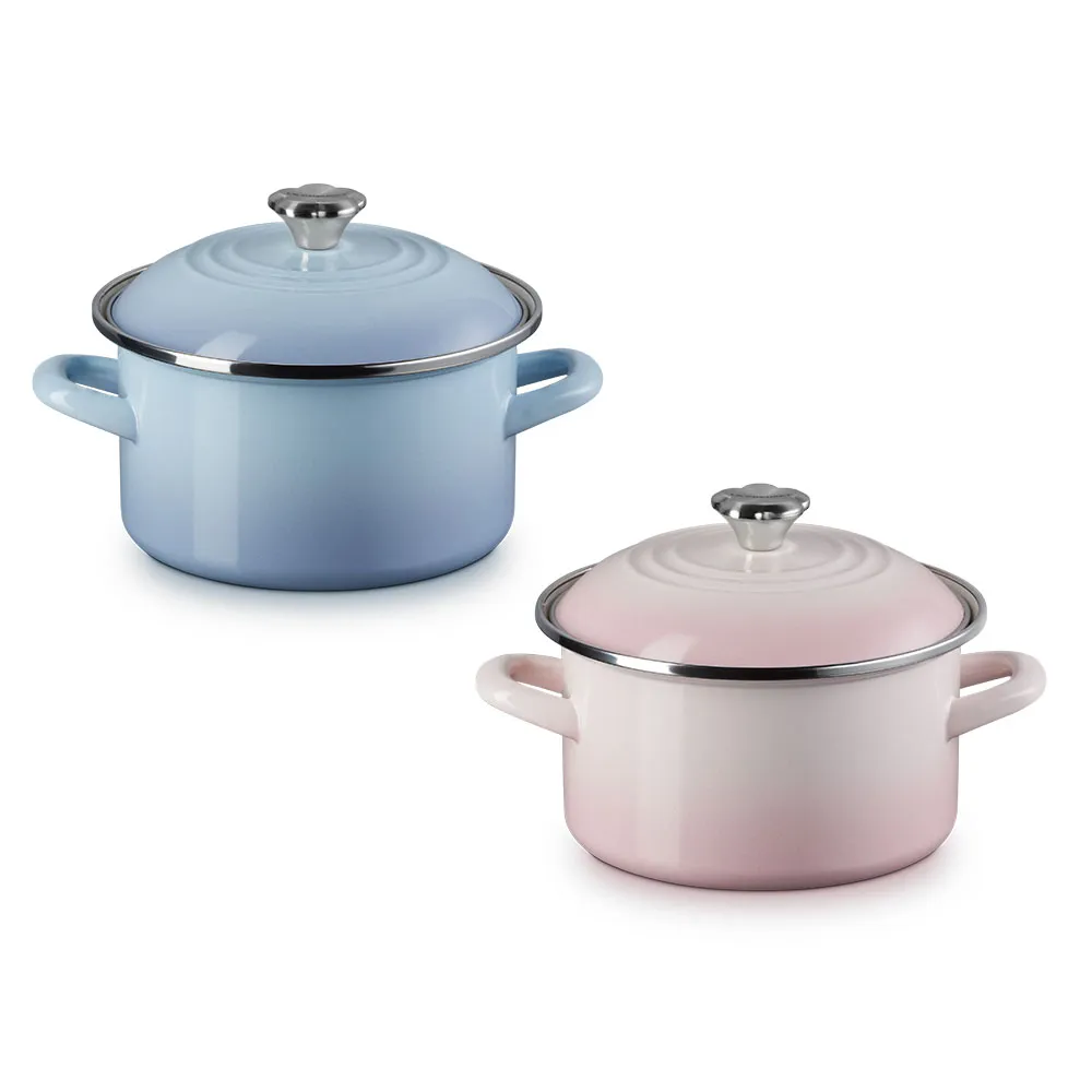 【Le Creuset】琺瑯便利湯鍋18cm(海岸藍/貝殼粉 2色可選-花型鋼頭)