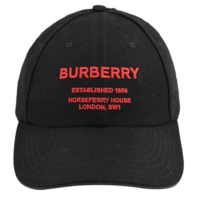 【BURBERRY 巴寶莉】簡約電繡LOGO棉質個性棒球帽遮陽帽(黑)