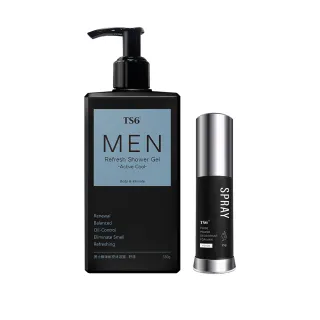 【TS6 護一生】男士舒涼極淨私密沐浴露330g+男士極戰私密噴霧25g(私密清潔沐浴露 淨味噴霧)
