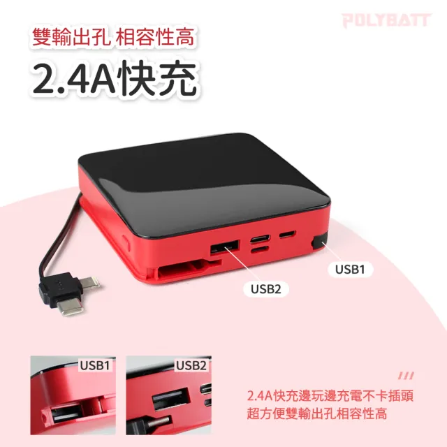 【POLYBATT】台灣製造FK20000數顯10000mAh大容量行動電源12W雙孔輸出(可拆式自帶線 Lightning+Type-c)